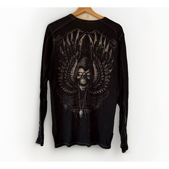 Affliction Reversible Thermal Long sleeve Shirt Size L Grunge Y2K Crazy Opium - Picture 3 of 10